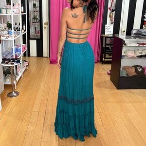 Dark Teal Strapless Halter Maxi Dress